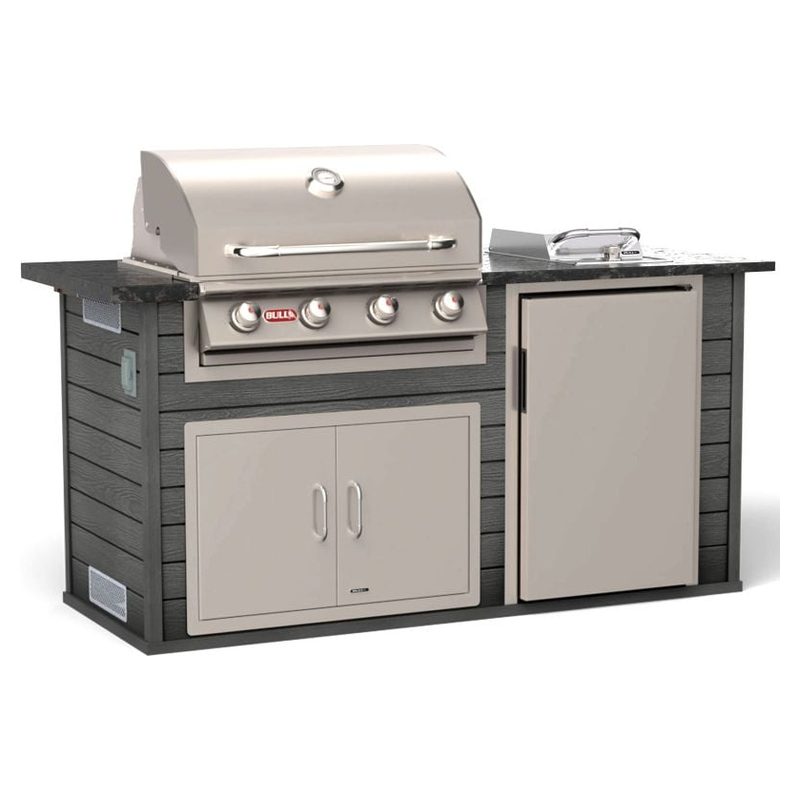 Bull 75-Inch Power Q Outdoor Grill Island | Charcoal Base & Grey Granite Countertop.