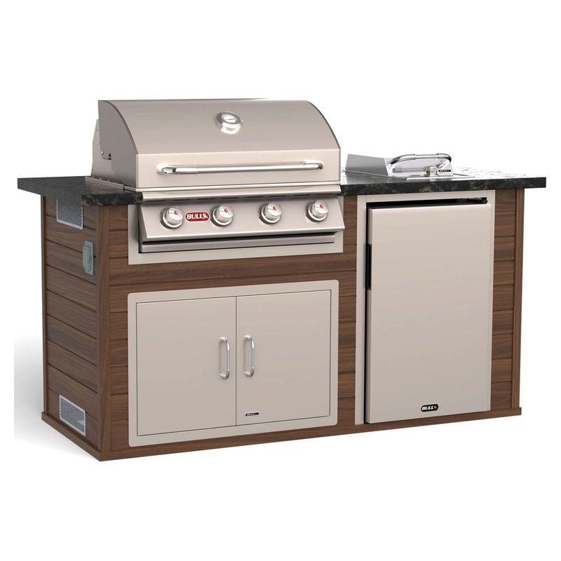 Bull 75-Inch Power Q Outdoor Grill Island | Walnut Base & Grey Granite Countertop.