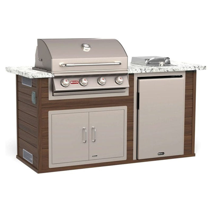 Bull 75-Inch Power Q Outdoor Grill Island | Walnut Base & White Granite Countertop.