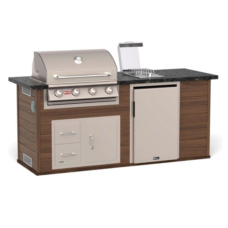Bull 88-Inch ODK Outdoor Grill Island | Walnut Base & Grey Granite Countertop.