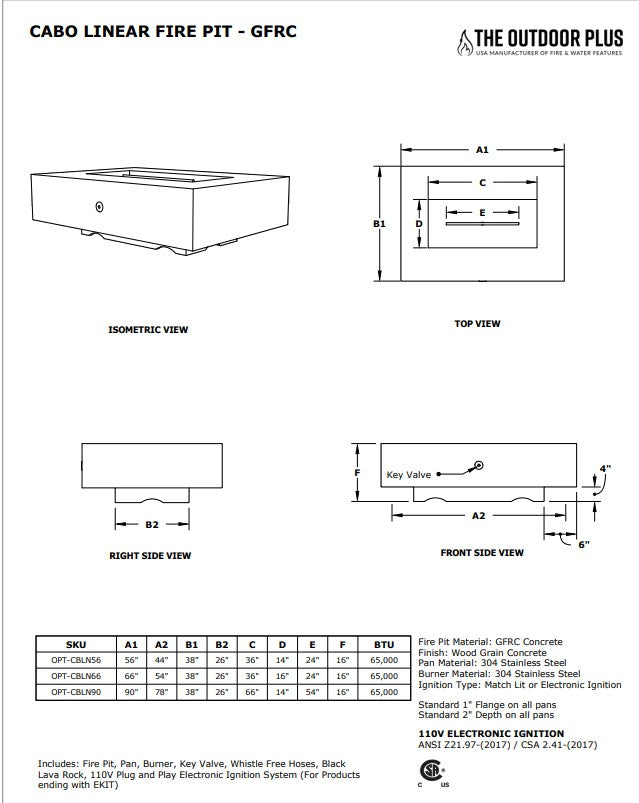 The Outdoor Plus Cabo Linear Metal Fire Pit.