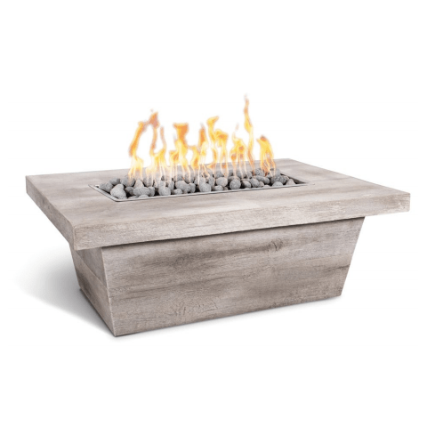 The Outdoor Plus Carson Wood Grain Concrete Fire Pit.