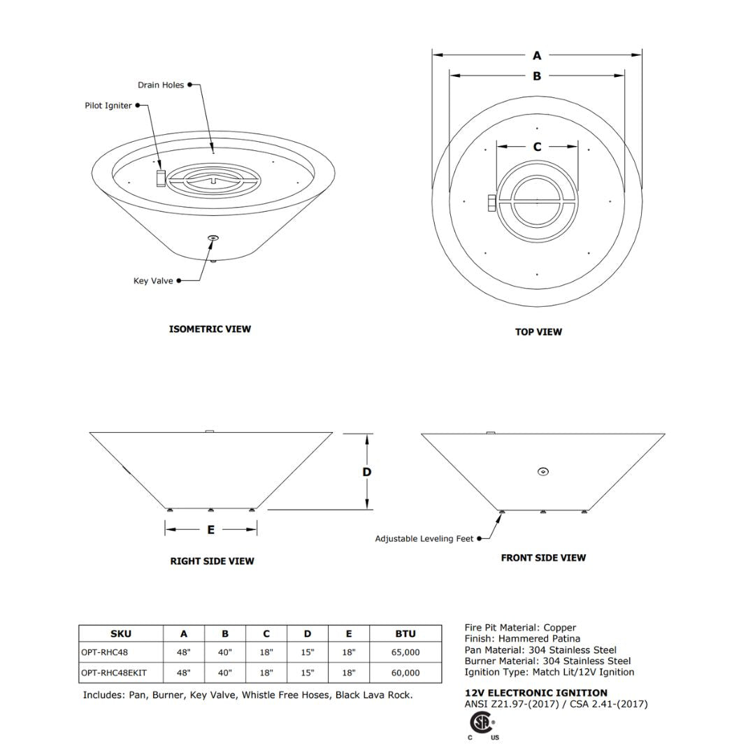 The Outdoor Plus Cazo 48" Copper Narrow Ledge Fire Pit.