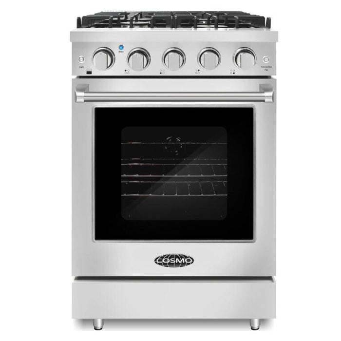 Cosmo 24 in. Slide-In Freestanding Gas Range with 4 Sealed Burners, Cast Iron Grates, 3.73 cu. ft. Capacity Convection Oven in Stainless Steel - COS-EPGR244.