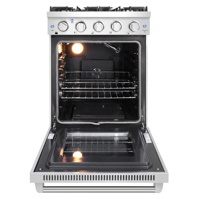 Cosmo 24 in. Slide-In Freestanding Gas Range with 4 Sealed Burners, Cast Iron Grates, 3.73 cu. ft. Capacity Convection Oven in Stainless Steel - COS-EPGR244