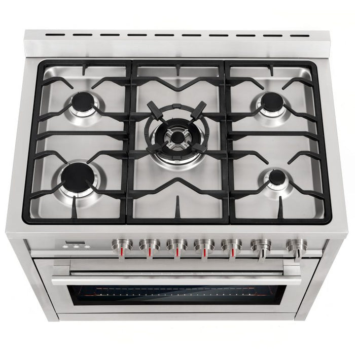 Cosmo 36 in. 3.8 cu. ft. Single Oven Gas Range with 5 Burner Cooktop and Heavy Duty Cast Iron Grates in Stainless Steel - COS-965AGFC