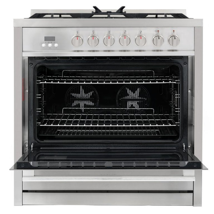 Cosmo Commercial-Style 36 in. 3.8 cu. ft. Single Oven Dual Fuel Range with 8 Function Convection Oven in Stainless Steel - COS-F965