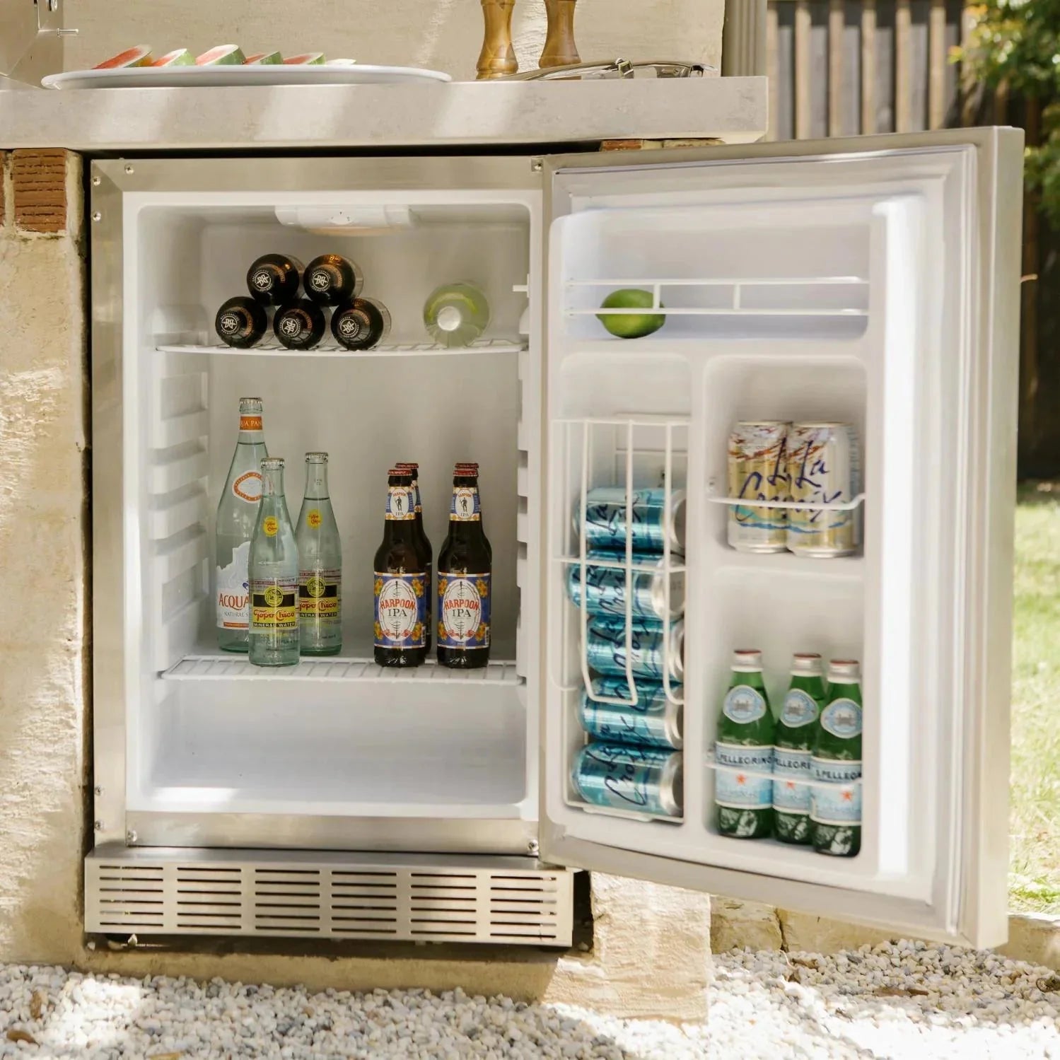 Coyote 21-Inch 4.1 Cu. Ft. Hinge Outdoor Rated Compact Refrigerator.