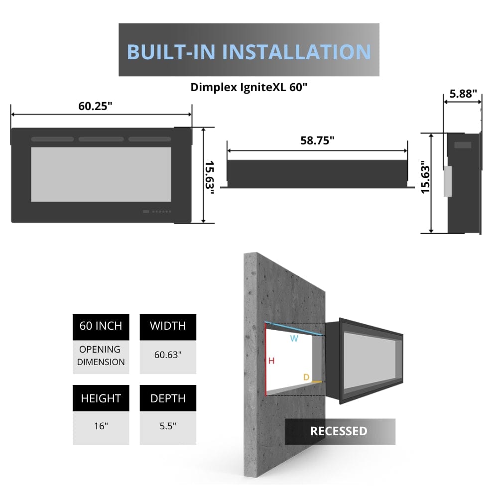 Dimplex IgniteXL 60-Inch Built-in Electric Fireplace (XLF60).