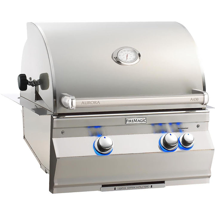Fire Magic 24-Inch Built-In Natural Gas Grill with Rotisserie and Analog Thermometer in Stainless Steel (A430I-8EAN).