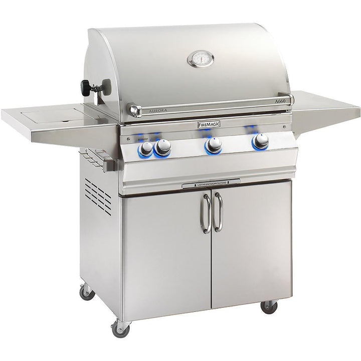 Fire Magic Aurora 30-Inch Propane Gas Grill with One Infrared Burner, Rotisserie, Side Burner, & Analog Thermometer (A660S-8LAP-62).