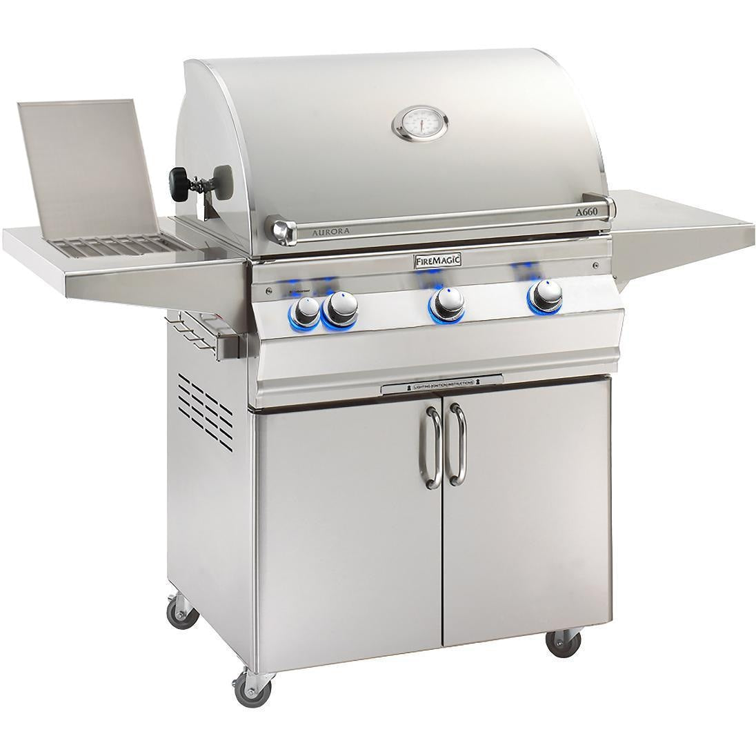 Fire Magic Aurora 30-Inch Propane Gas Grill with One Infrared Burner, Rotisserie, Side Burner, & Analog Thermometer (A660S-8LAP-62).