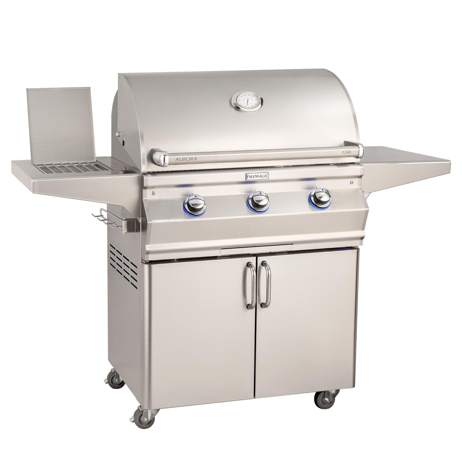 Fire Magic 30-Inch Aurora Freestanding Propane Gas Grill with Side Burner & Analog Thermometer (A540S-7EAP-62).