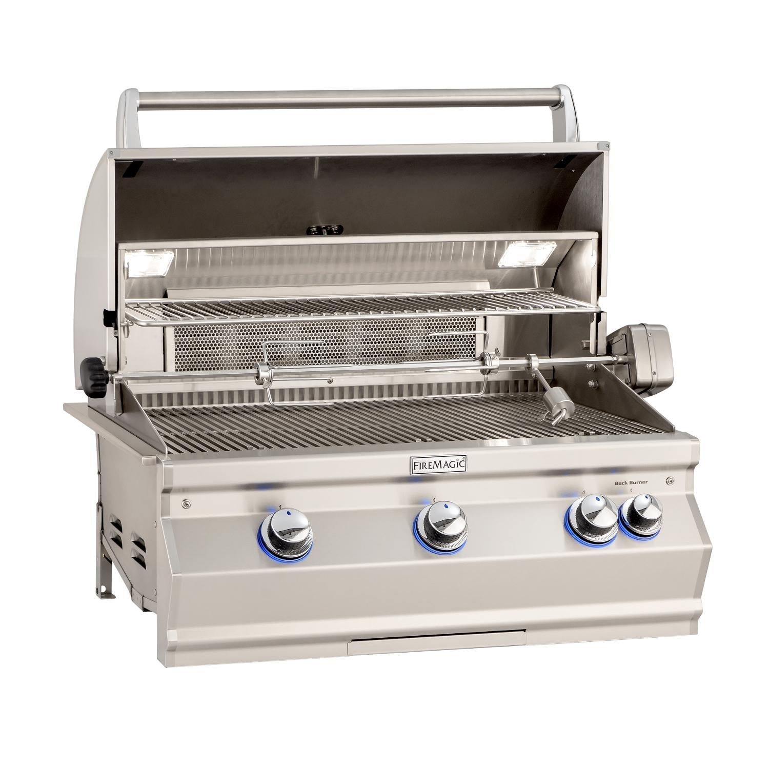 Fire Magic Aurora A540i 30-Inch Propane Gas Built-In Grill with 1 Sear Burner, Backburner, Rotisserie Kit and Analog Thermometer (A540I-8LAP).