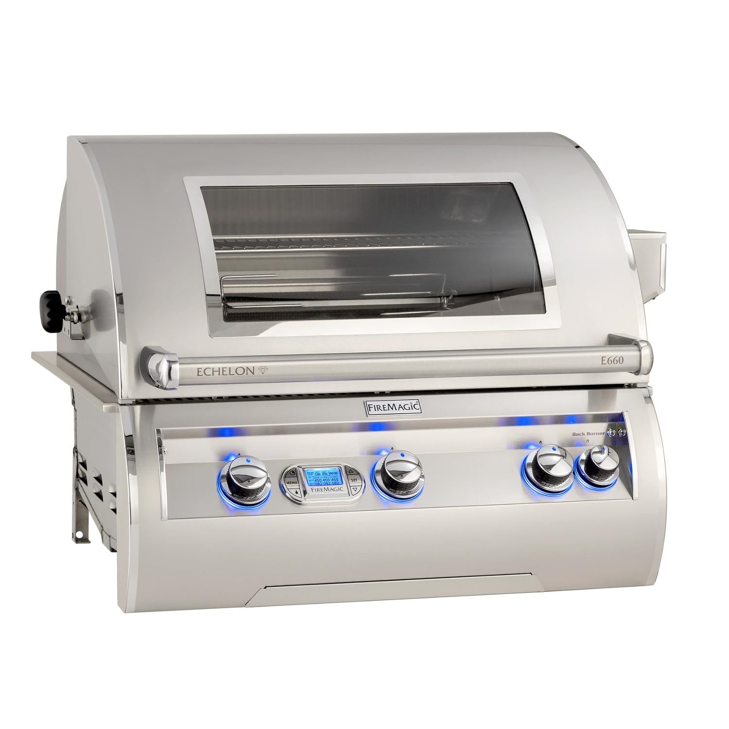 Fire Magic Echelon Diamond 30-Inch Built-In Propane Gas Grill with One Infrared Burner, Magic View Window, Rotisserie, & Digital Thermometer (E660I-8L1P-W).