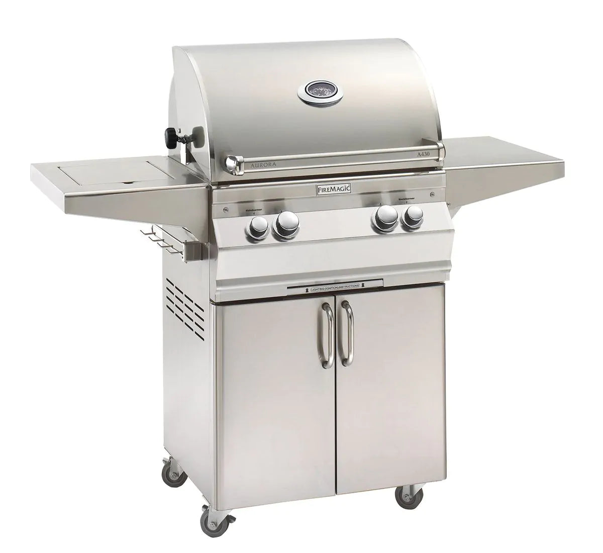 Fire Magic Aurora 24-Inch Propane Gas Freestanding Grill, Single Side Burner, Backburner, and Analog Thermometer (A430S-8EAP-62).