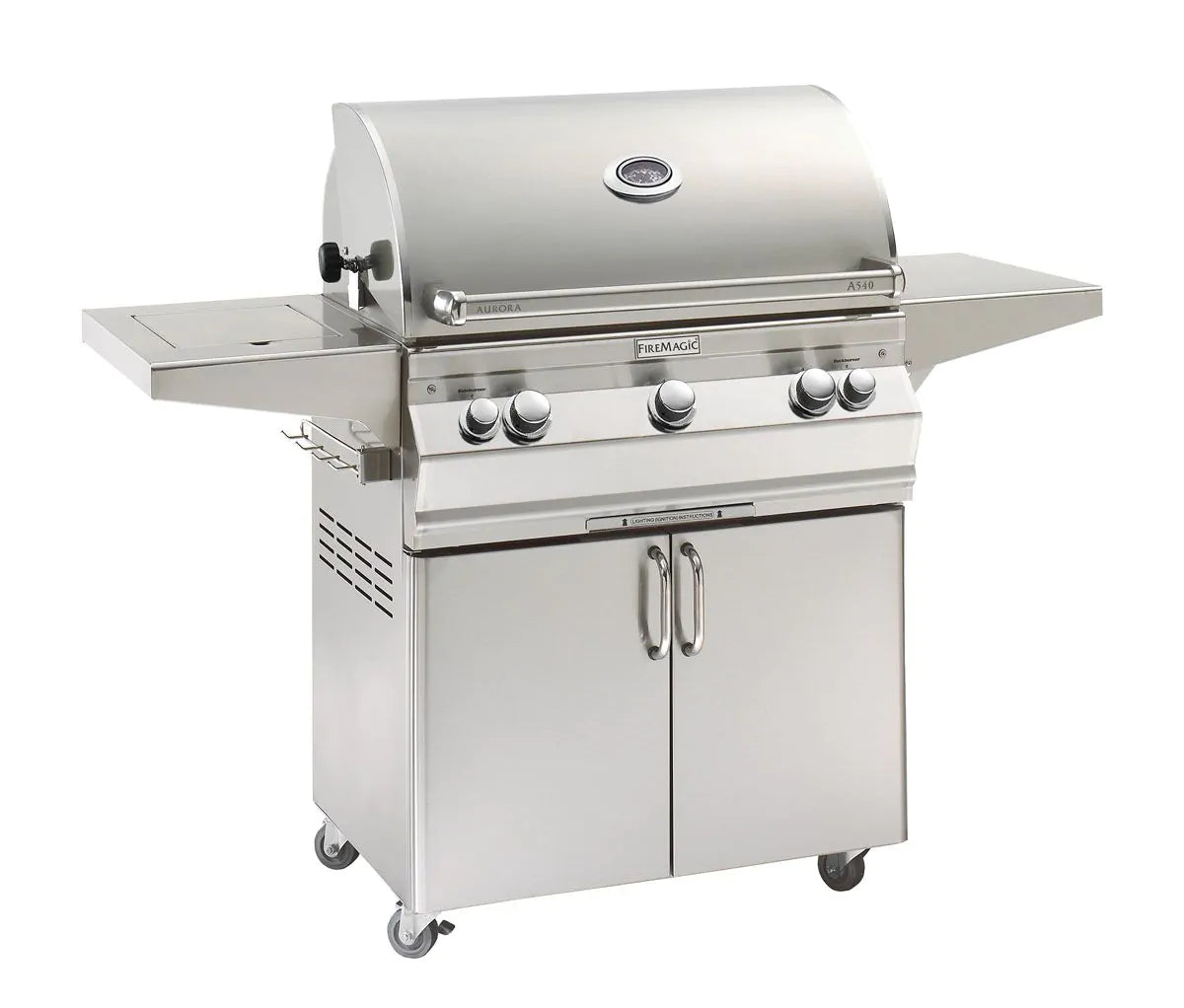 Fire Magic Aurora A540s 30-Inch Natural Gas Freestanding Grill, Single Side Burner, Backburner, Rotisserie Kit and Analog Thermometer (A540S-8EAN-62).