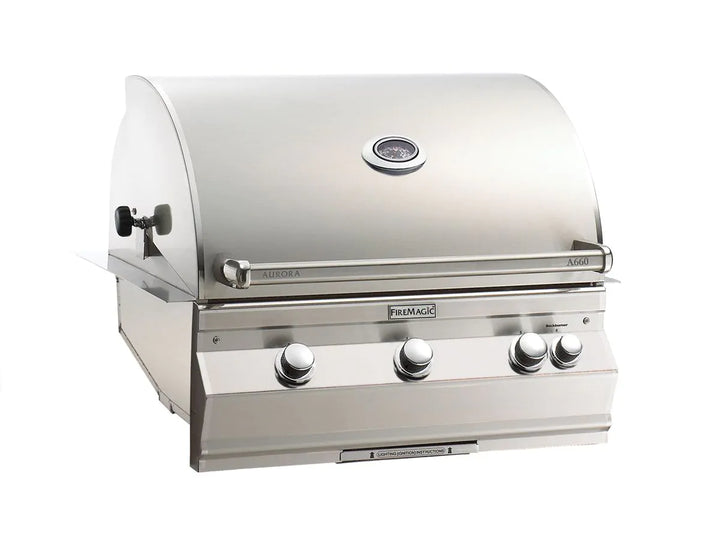 Fire Magic Aurora A660i 30-Inch Propane Gas Built-In Grill with 1 Sear Burner, Backburner, Rotisserie Kit and Analog Thermometer (A660I-8LAP).