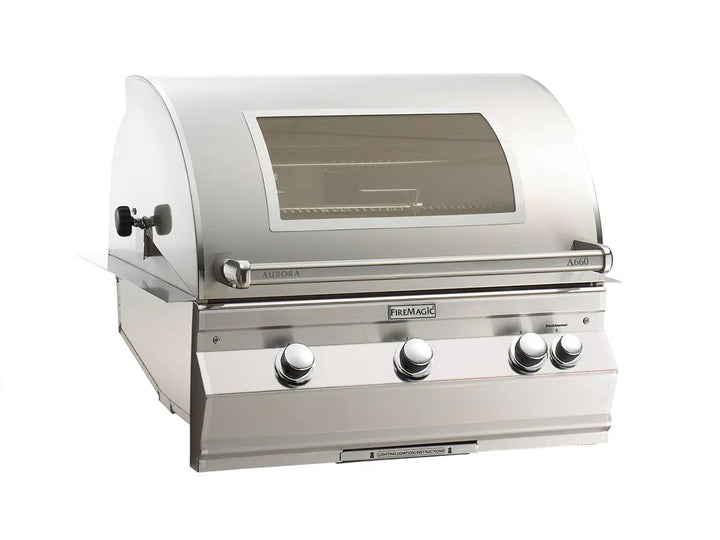 Fire Magic Aurora A660i 30-Inch Propane Gas Built-In Grill with Backburner, Rotisserie Kit, Magic View Window and Analog Thermometer (A660I-8EAP-W).