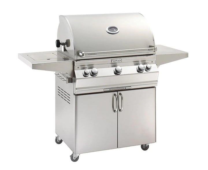 Fire Magic Aurora A660s 30-Inch Propane Gas Freestanding Grill, Single Side Burner, Backburner, Rotisserie Kit and Analog Thermometer (A660S-8EAP-62).
