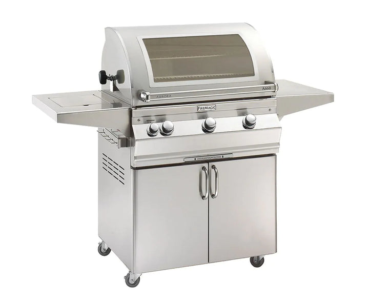 Fire Magic Aurora A660s 30-Inch Propane Gas Freestanding Grill, Single Side Burner, Magic View Window and Analog Thermometer (A660S-7EAP-62-W).