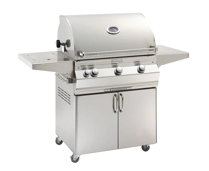 Fire Magic Aurora A660s 30-Inch Natural Gas Freestanding Grill, Single Side Burner, 1 Sear Burner and Analog Thermometer (A660S-7LAN-62).