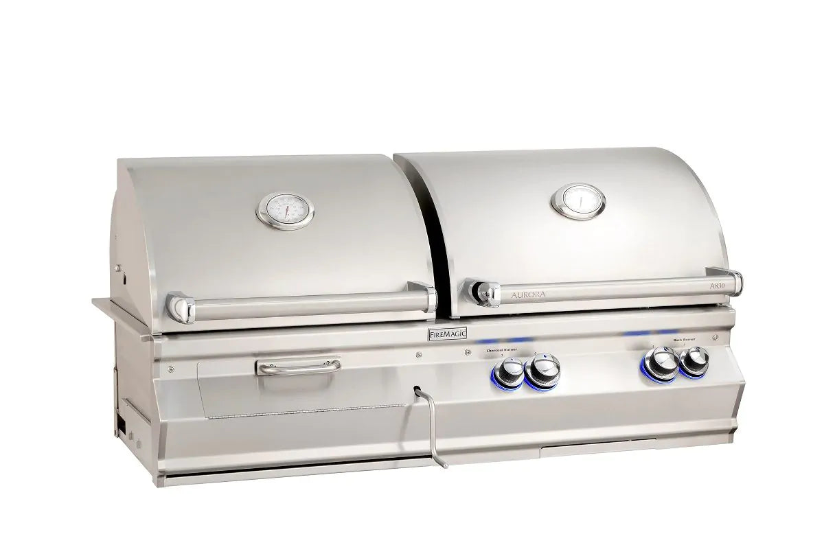 Fire Magic Aurora A830s 46-Inch Propane Gas and Charcoal Built-In Dual Grill with 1 Sear Burner, Backburner, Rotisserie Kit and Analog Thermometer (A830I-8LAP-CB).