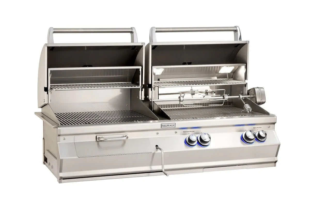 Fire Magic Aurora A830s 46-Inch Propane Gas and Charcoal Built-In Dual Grill with 1 Sear Burner, Backburner, Rotisserie Kit and Analog Thermometer (A830I-8LAP-CB).
