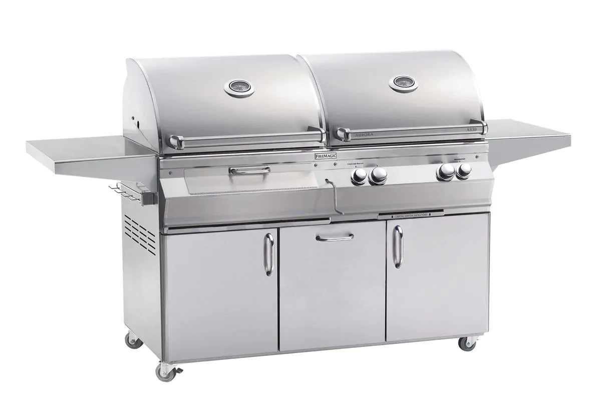 Fire Magic Aurora A830s 46-Inch Propane Gas and Charcoal Freestanding Dual Grill with Backburner, Rotisserie Kit and Analog Thermometer (A830S-8EAP-61-CB).