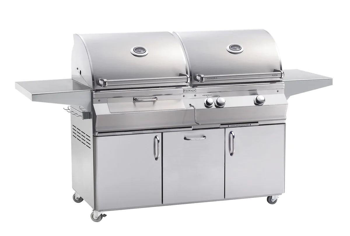 Fire Magic Aurora A830s 46-Inch Propane Gas and Charcoal Freestanding Dual Grill with 1 Sear Burner and Analog Thermometer (A830S-7LAP-61-CB).