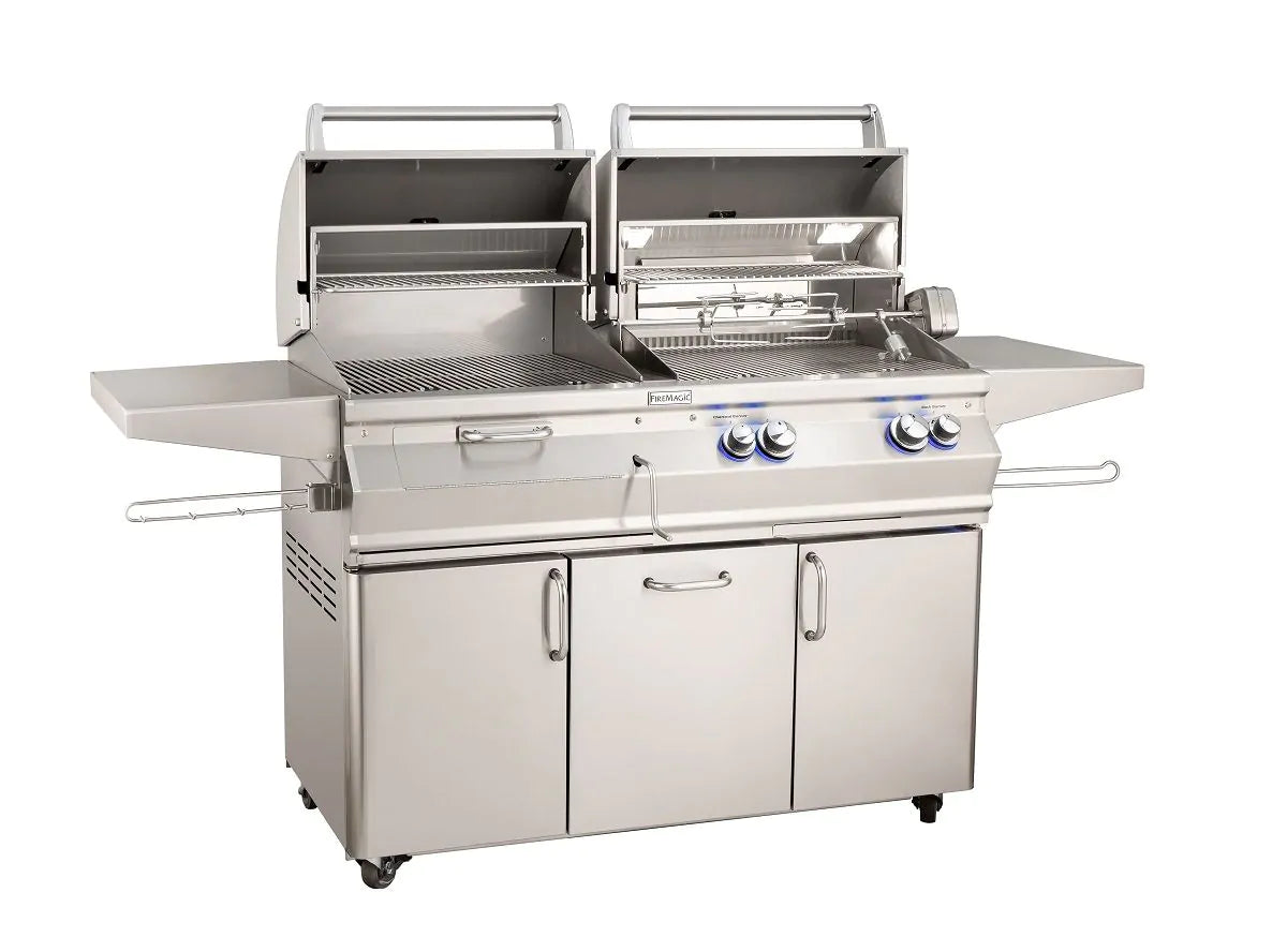 Fire Magic Aurora A830s 46-Inch Propane Gas and Charcoal Freestanding Dual Grill with Backburner, Rotisserie Kit and Analog Thermometer (A830S-8EAP-61-CB).