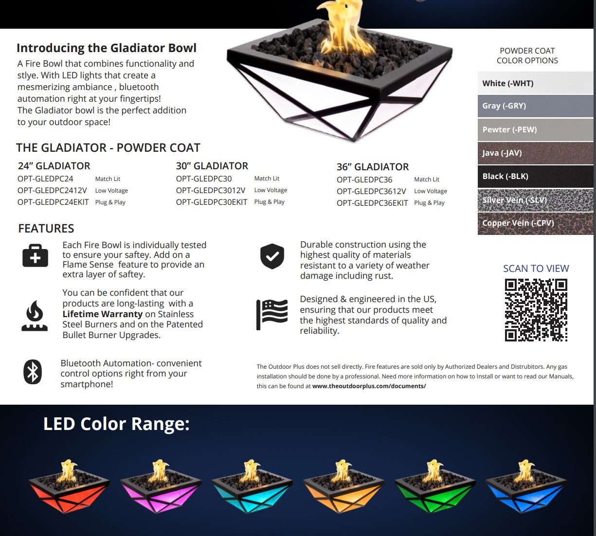 The Outdoor Plus Gladiator Led Fire Bowl Metal Powder Coat.