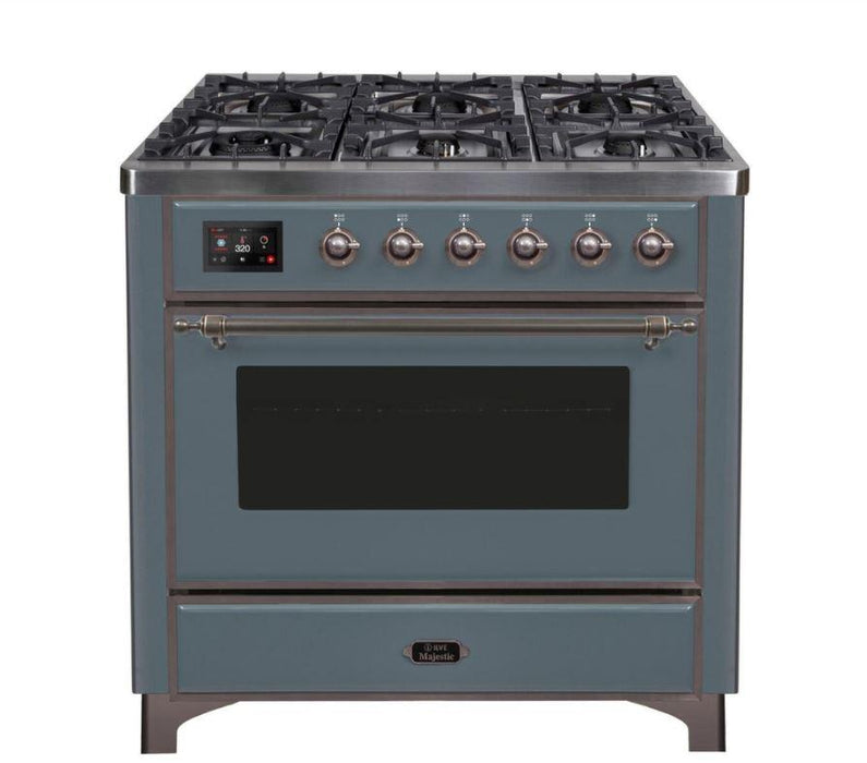 ILVE 36 Inch Majestic II Series Dual Fuel Natural Gas Range with 6 Burners and Griddle with 3.5 cu. ft. Oven Capacity TFT Oven Control Display (UM09FDNS3)