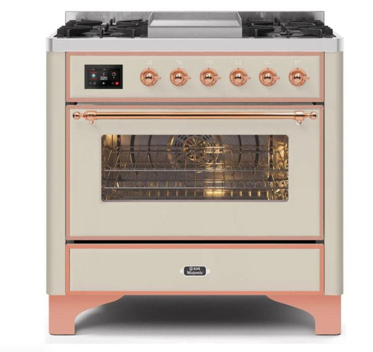 ILVE 36 Inch Majestic II Series Dual Fuel Natural Gas Range with 6 Burners and Griddle with 3.5 cu. ft. Oven Capacity TFT Oven Control Display (UM09FDNS3)