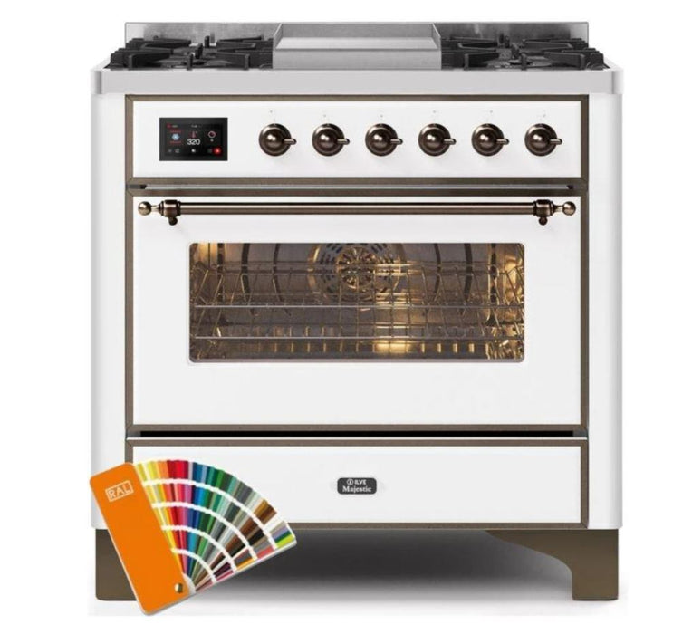 ILVE 36 Inch Majestic II Series Dual Fuel Natural Gas Range with 6 Burners and Griddle with 3.5 cu. ft. Oven Capacity TFT Oven Control Display (UM09FDNS3)