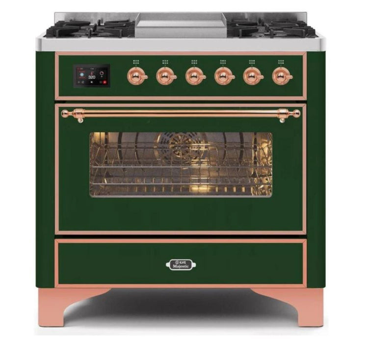 ILVE 36 Inch Majestic II Series Dual Fuel Natural Gas Range with 6 Burners and Griddle with 3.5 cu. ft. Oven Capacity TFT Oven Control Display (UM09FDNS3)