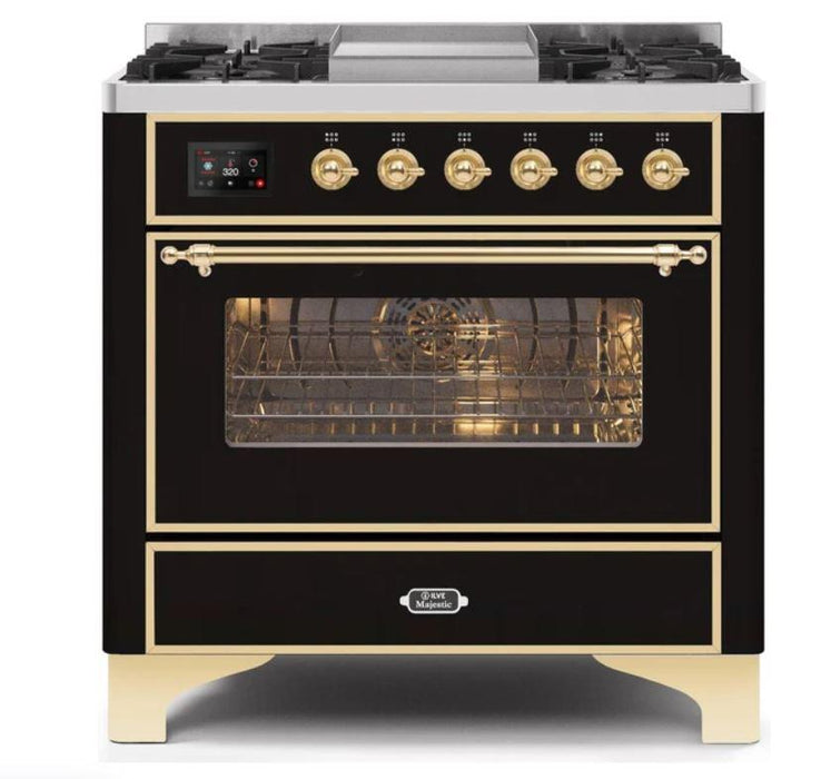 ILVE 36 Inch Majestic II Series Dual Fuel Natural Gas Range with 6 Burners and Griddle with 3.5 cu. ft. Oven Capacity TFT Oven Control Display (UM09FDNS3)