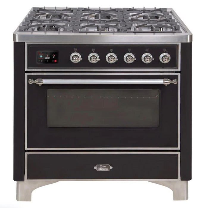 ILVE 36 Inch Majestic II Series Dual Fuel Natural Gas Range with 6 Burners and Griddle with 3.5 cu. ft. Oven Capacity TFT Oven Control Display (UM09FDNS3)