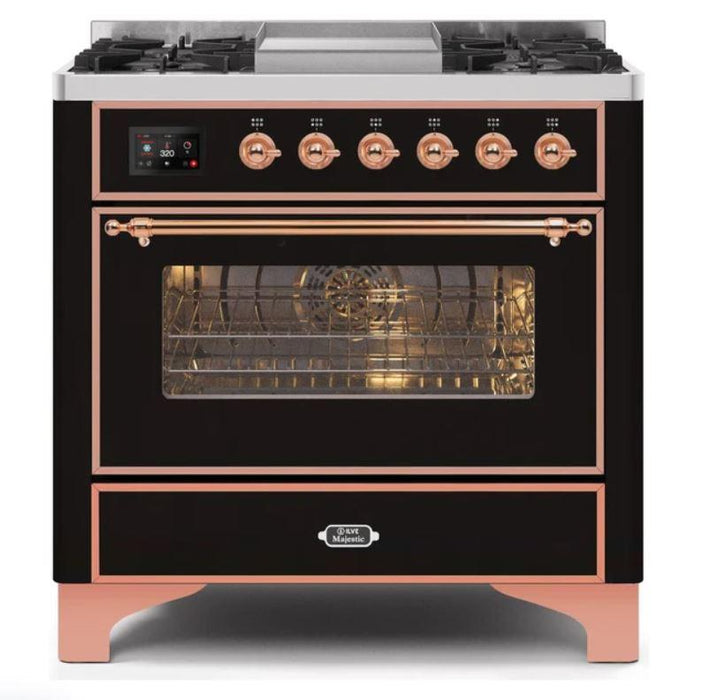 ILVE 36 Inch Majestic II Series Dual Fuel Natural Gas Range with 6 Burners and Griddle with 3.5 cu. ft. Oven Capacity TFT Oven Control Display (UM09FDNS3)