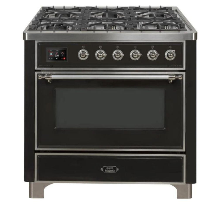 ILVE 36 Inch Majestic II Series Dual Fuel Natural Gas Range with 6 Burners and Griddle with 3.5 cu. ft. Oven Capacity TFT Oven Control Display (UM09FDNS3)