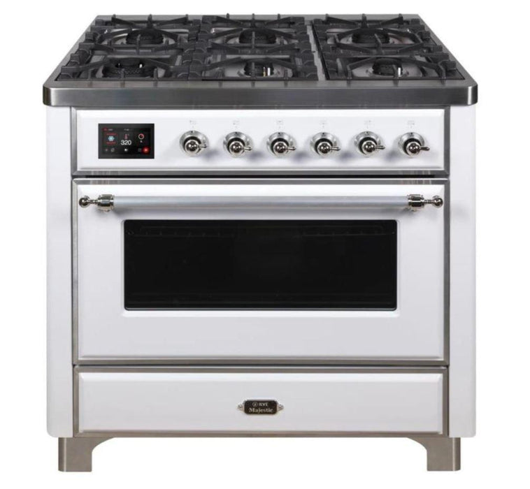 ILVE 36 Inch Majestic II Series Dual Fuel Natural Gas Range with 6 Burners and Griddle with 3.5 cu. ft. Oven Capacity TFT Oven Control Display (UM09FDNS3)