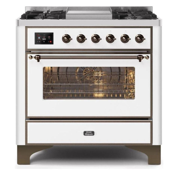 ILVE 36 Inch Majestic II Series Dual Fuel Natural Gas Range with 6 Burners and Griddle with 3.5 cu. ft. Oven Capacity TFT Oven Control Display (UM09FDNS3)