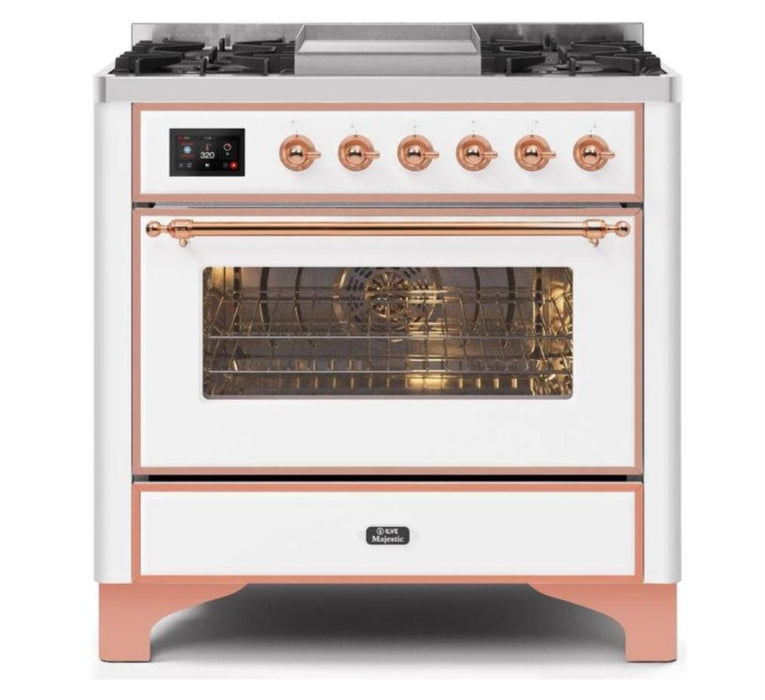 ILVE 36 Inch Majestic II Series Dual Fuel Natural Gas Range with 6 Burners and Griddle with 3.5 cu. ft. Oven Capacity TFT Oven Control Display (UM09FDNS3)