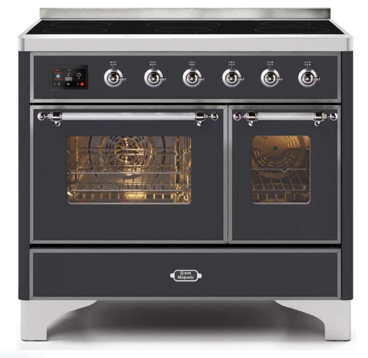 ILVE 40 Inch Majestic II Series Freestanding Electric Double Oven Range with 6 Elements, Triple Glass Cool Door, Convection Oven, TFT Oven Control Display and Child Lock (UMDI10NS3)