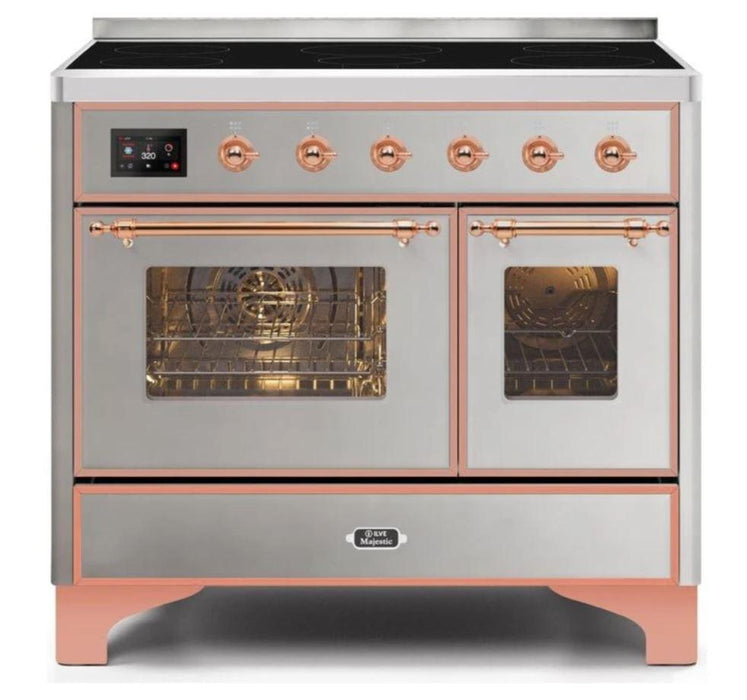 ILVE 40 Inch Majestic II Series Freestanding Electric Double Oven Range with 6 Elements, Triple Glass Cool Door, Convection Oven, TFT Oven Control Display and Child Lock (UMDI10NS3)