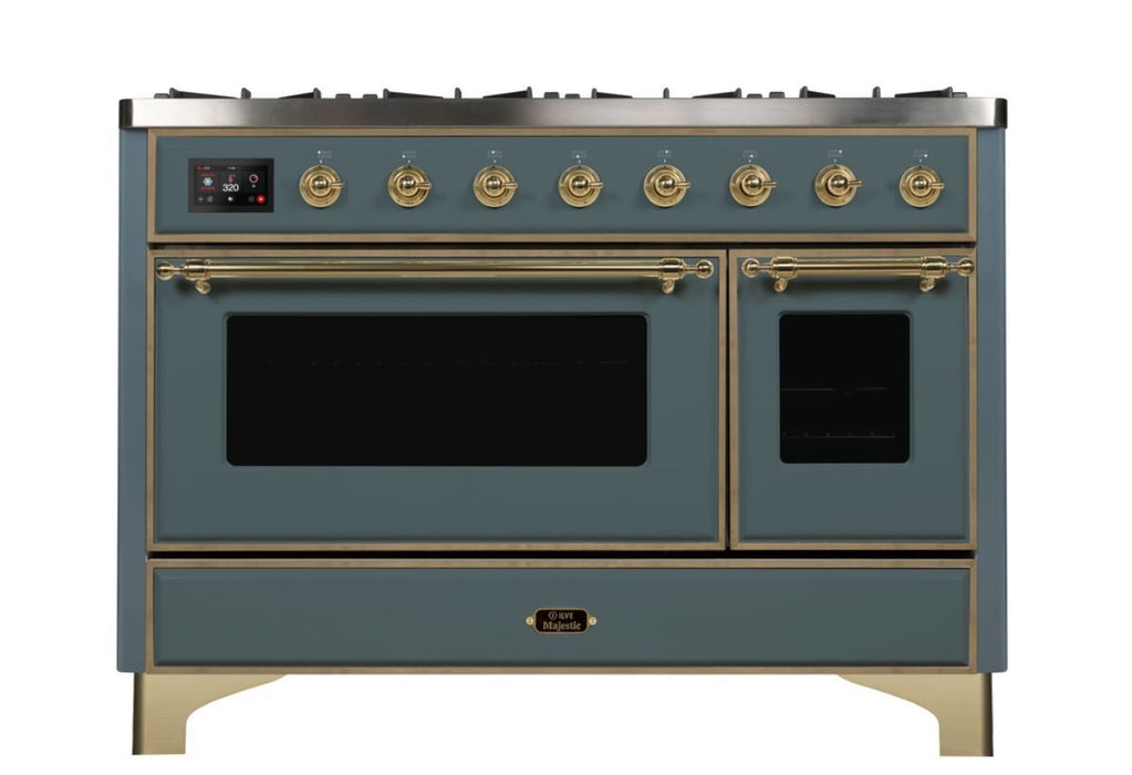 ILVE 48 Inch Majestic II Series Freestanding Dual Fuel Double Oven Range with 8 Sealed Burners, Triple Glass Cool Door, Convection Oven (UM12FDNS)