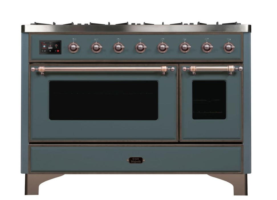 ILVE 48 Inch Majestic II Series Freestanding Dual Fuel Double Oven Range with 8 Sealed Burners, Triple Glass Cool Door, Convection Oven (UM12FDNS)