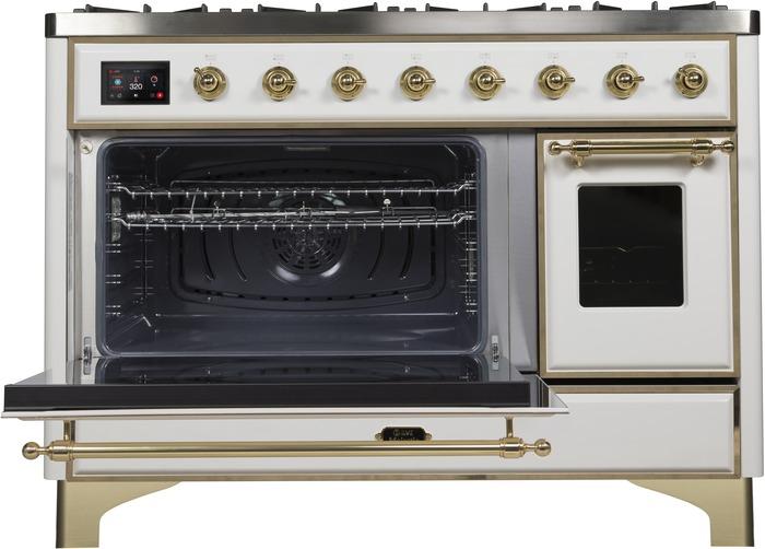 ILVE 48 Inch Majestic II Series Freestanding Dual Fuel Double Oven Range with 8 Sealed Burners, Triple Glass Cool Door, Convection Oven (UM12FDNS)