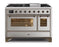 ILVE 48 Inch Majestic II Series Freestanding Dual Fuel Double Oven Range with 8 Sealed Burners, Triple Glass Cool Door, Convection Oven (UM12FDNS)