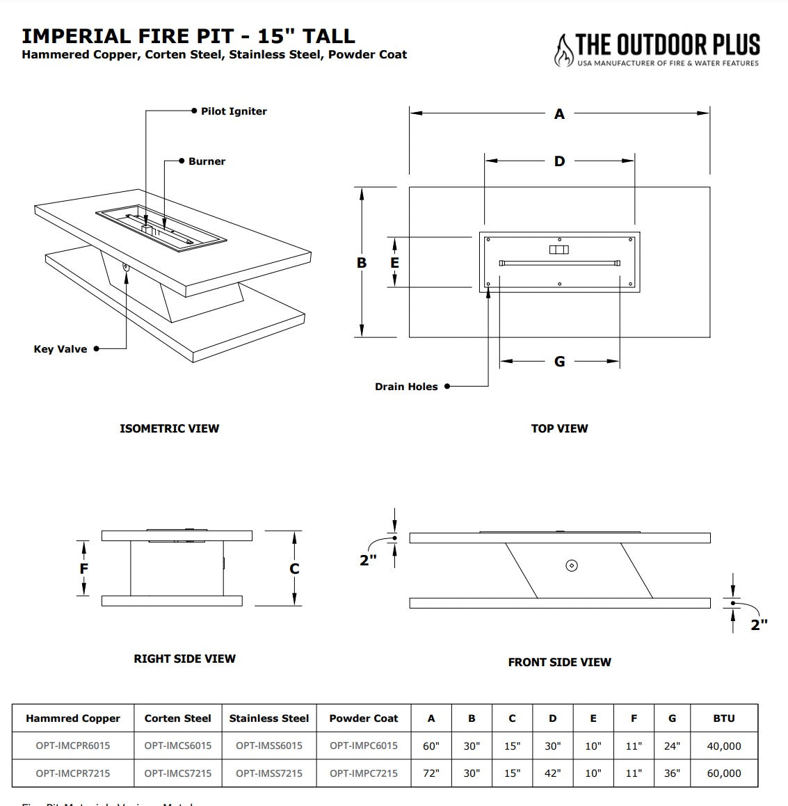 The Outdoor Plus Imperial Metal Fire Pit 15" Tall.
